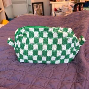 Small Green and White Checkered Knit Dopp Kit